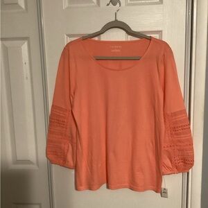 Talbots Coral Blouse with Lace Sleeves